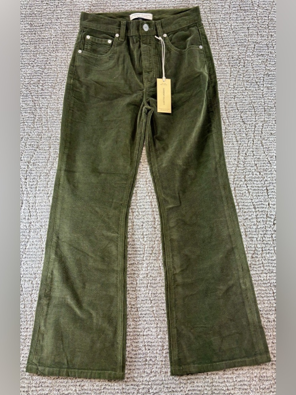 NWT Current/Elliott Women’s Size 26 Reactive Dark Moss‎ Corduroy The Kick Jeans